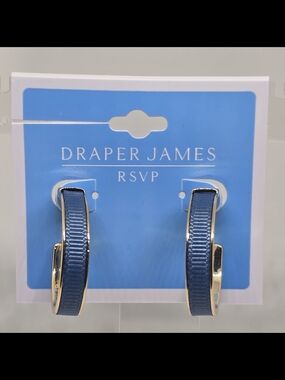 Draper James Blue and Gold Ribbon-Trim Hoop Earrings